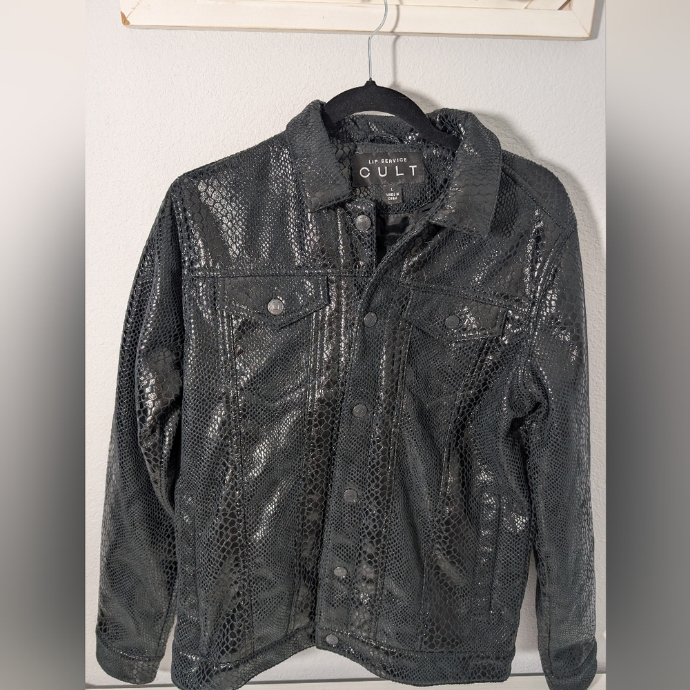 Lip Service Cult Trucker Jacket Snakeskin Print Sz L